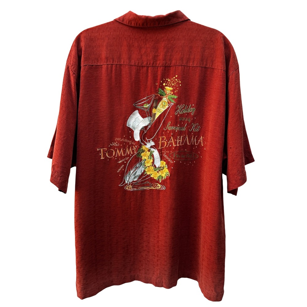 Tommy Bahama Silk Holiday 2004 Survival Kit Embroidered Camp Shirt Men Large